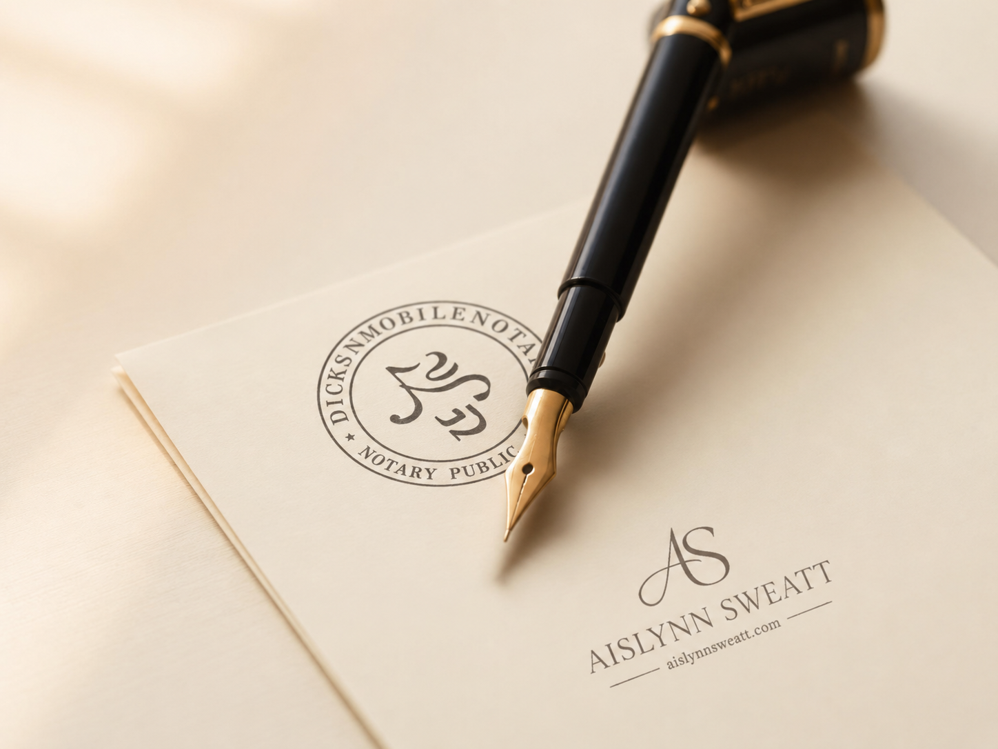 Fountain pen on a document with an embossed notary seal